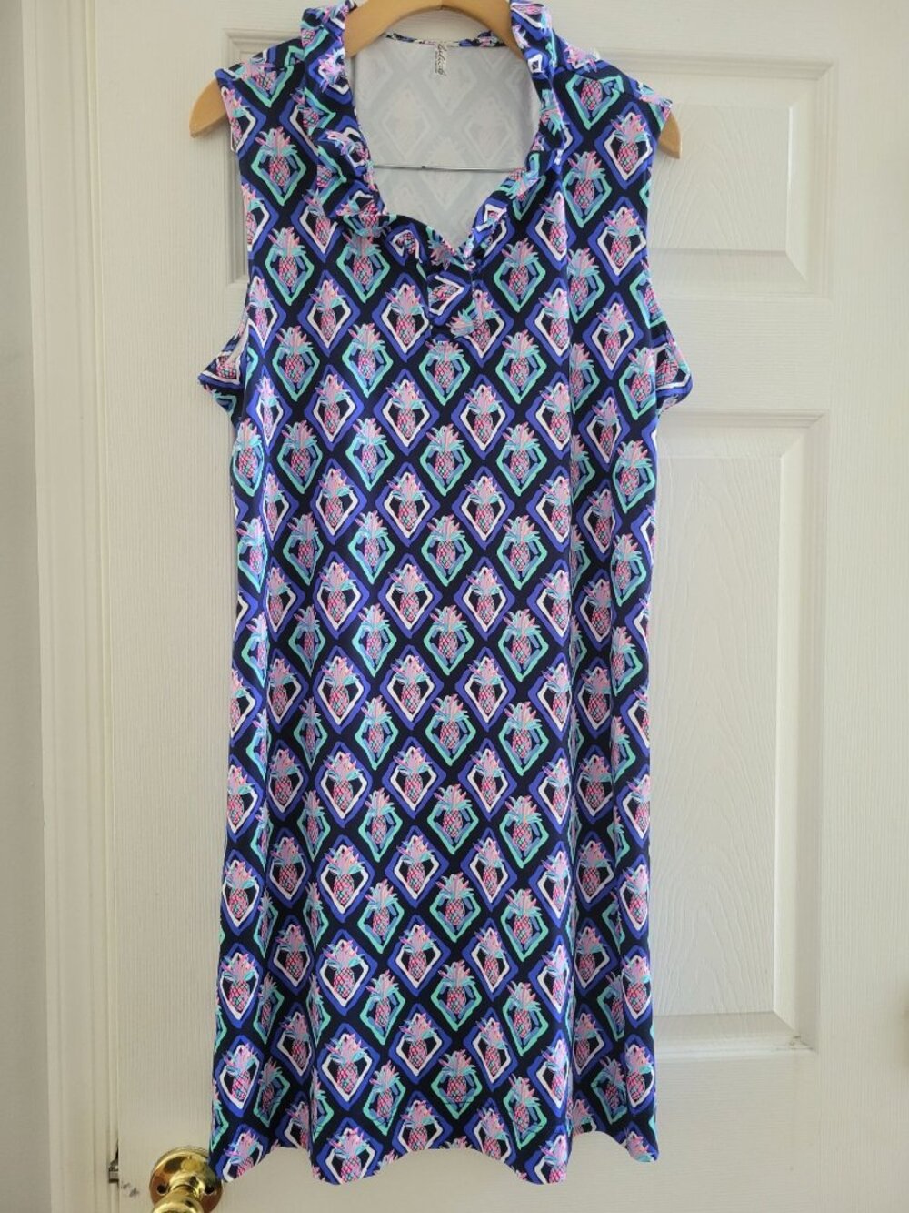 Lulu B Purple turtle Print Ruffled Neck Dress size 1X UPF 50 Resort Cruise